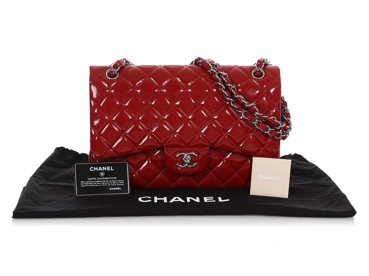 Chanel Red Quilted Patent Leather Maxi Classic Double Flap Bag at