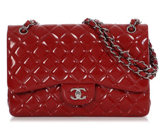 Chanel Jumbo Red Quilted Patent Classic Double Flap
