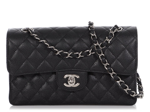 Chanel Small Black Quilted Caviar Classic Double Flap