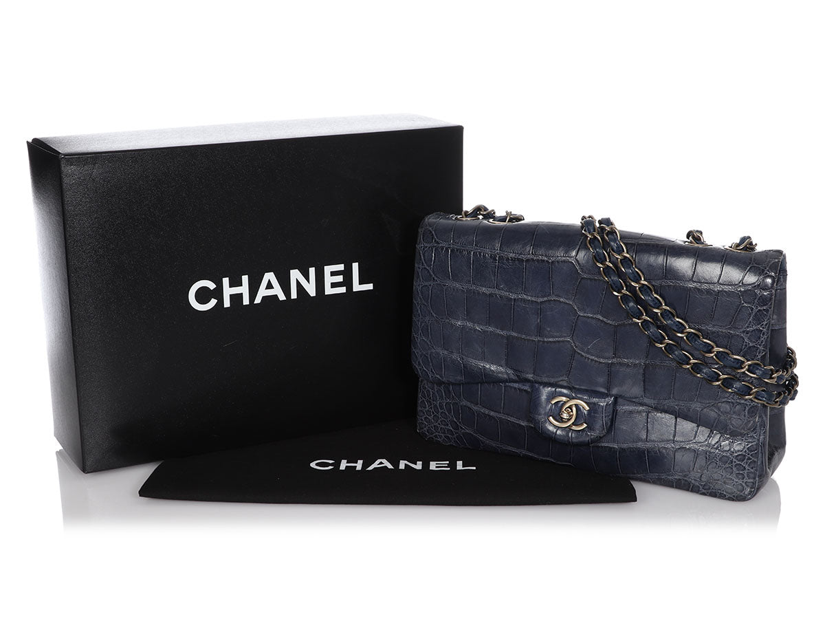 Chanel Silver Crocodile Jumbo Double Flap Bag at Jill's Consignment