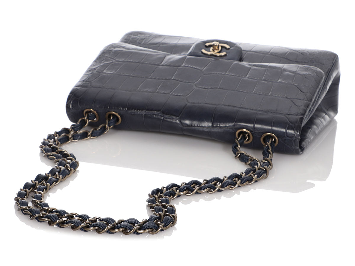 Chanel Jumbo Blue Matte Alligator Classic Single Flap