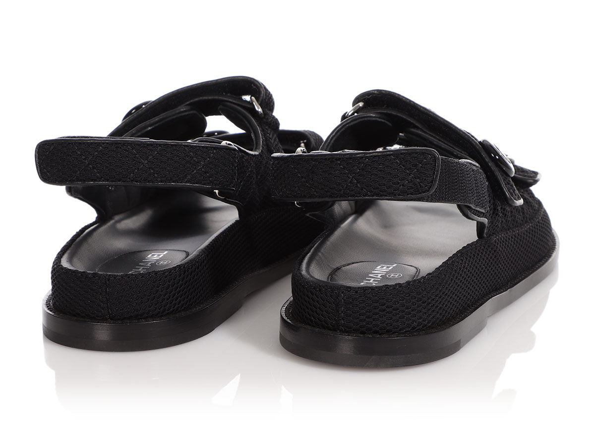 Chanel Black Mesh Dad Sandals