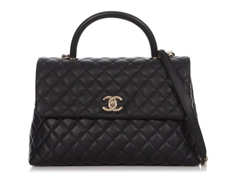 Chanel Medium Black Quilted Caviar Coco Handle
