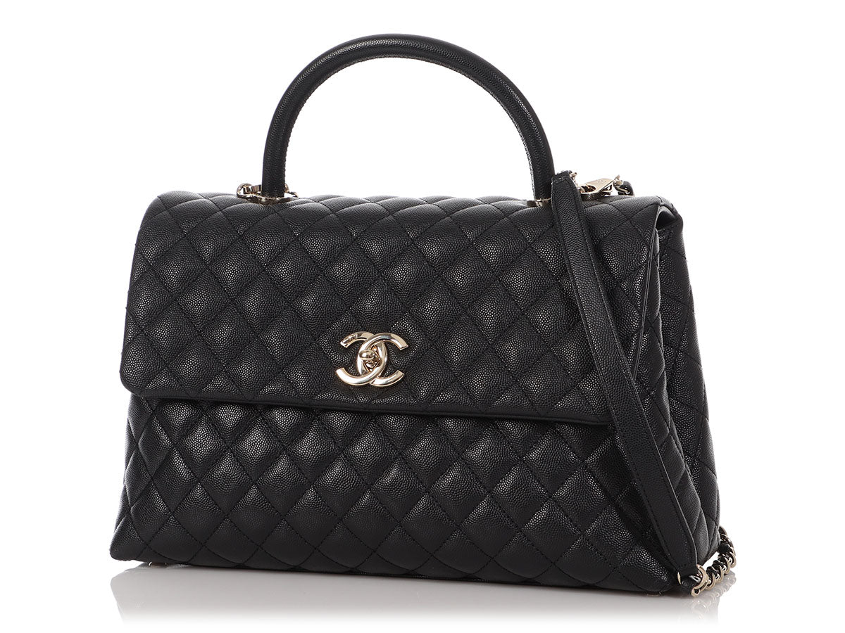 Chanel Medium Black Quilted Caviar Coco Handle