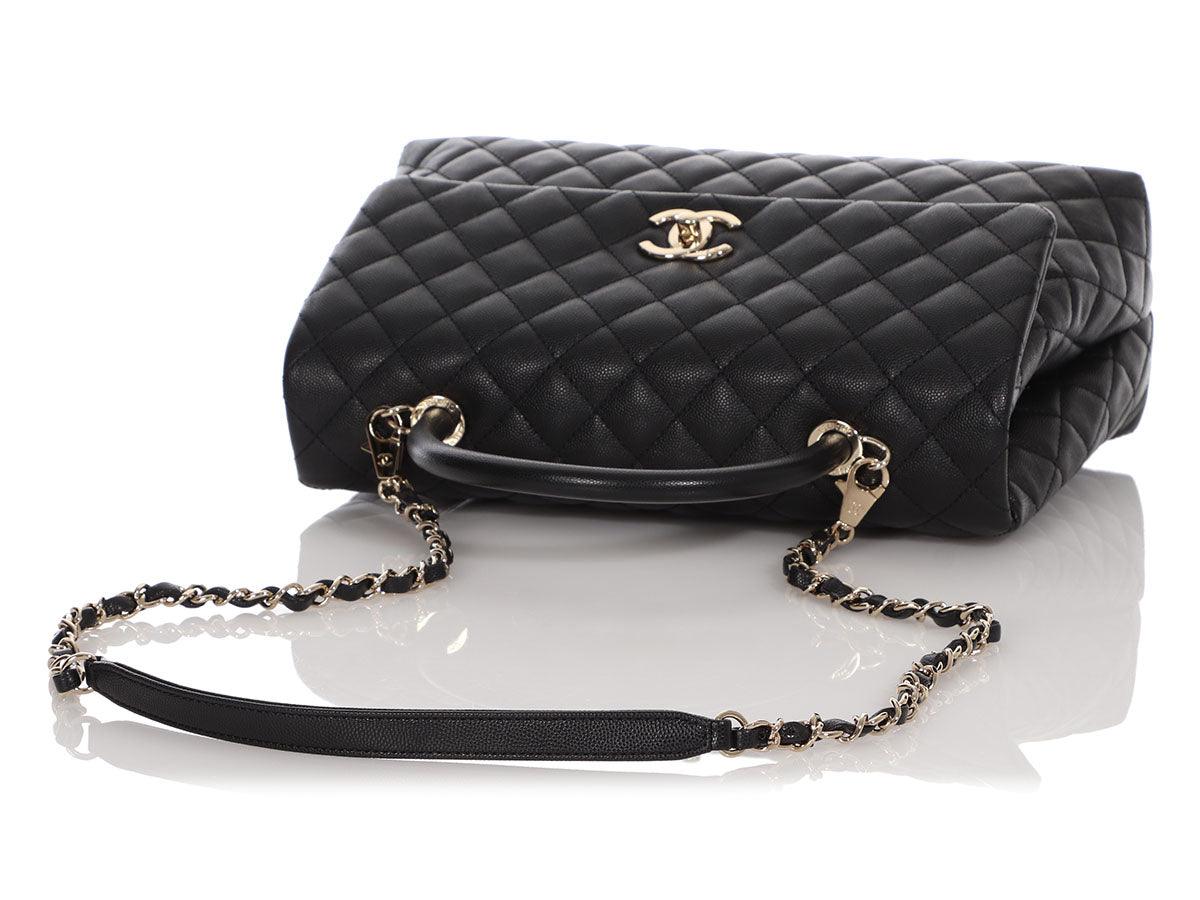 Chanel Medium Black Quilted Caviar Coco Handle