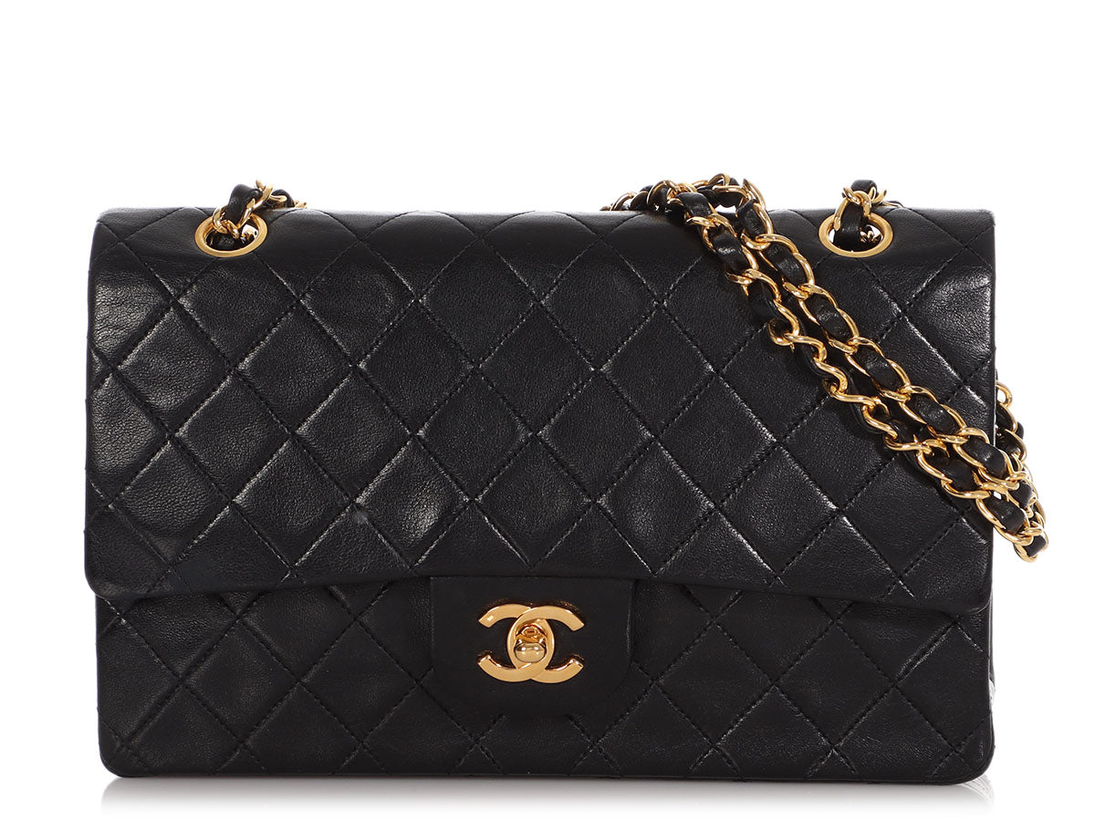 Chanel Vintage Medium/Large Black Lambskin Classic Double Flap