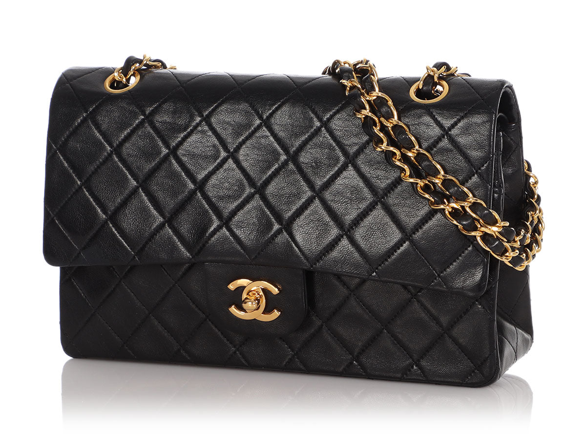 Chanel Vintage Medium/Large Black Lambskin Classic Double Flap