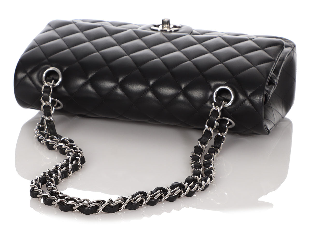 Chanel Medium Classic Double Flap Bag Black Quilted Caviar Silver Hardware