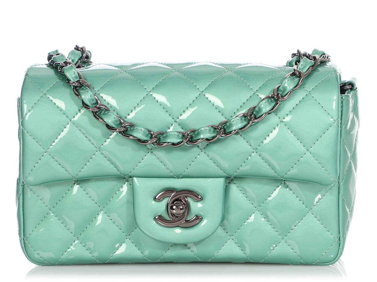 Chanel Mini Green Quilted Patent Rectangular Classic