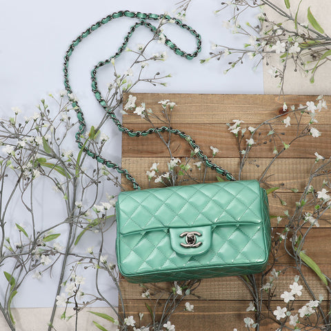 Chanel Mini Green Quilted Patent Rectangular Classic