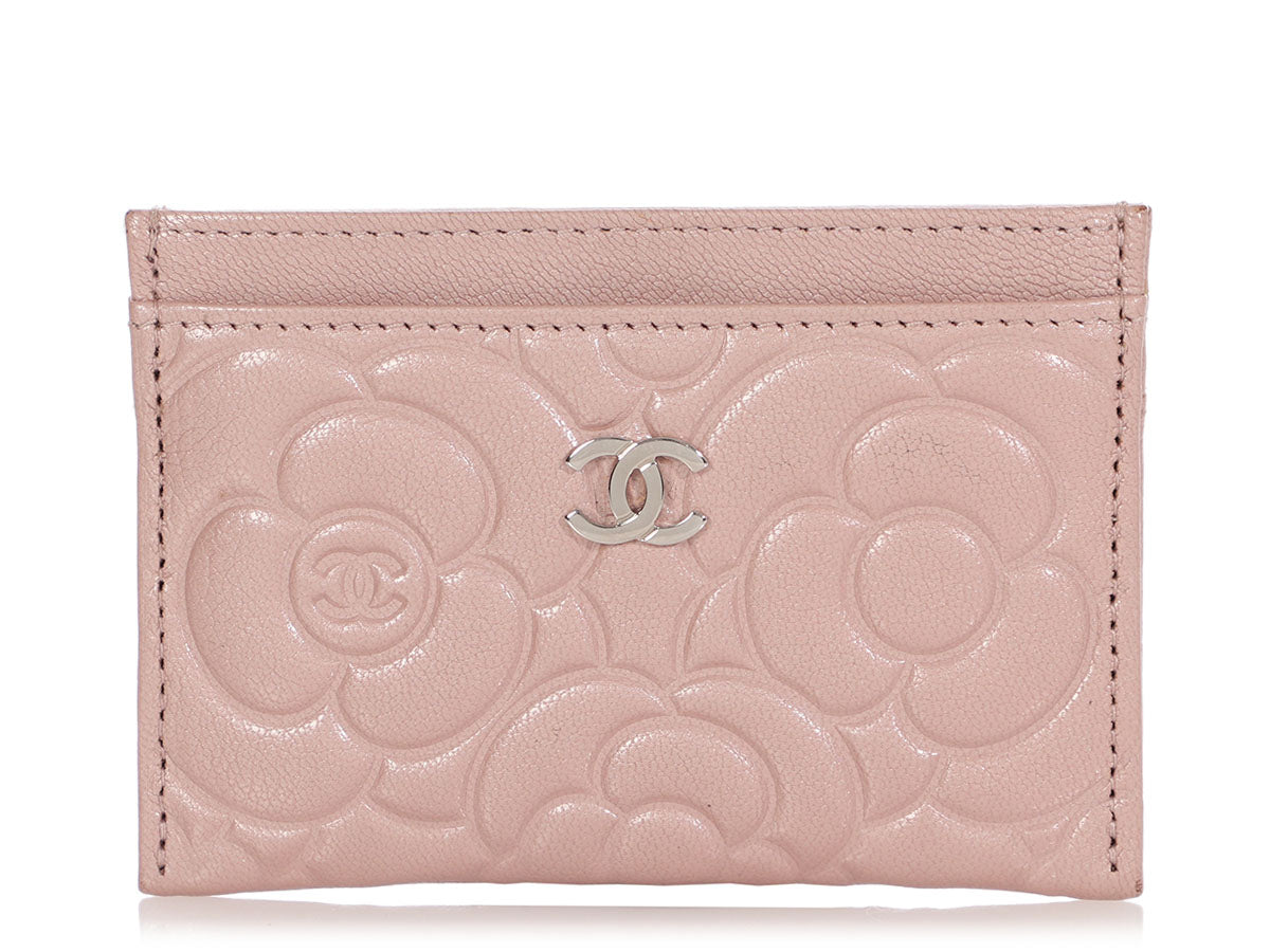 Chanel Pale Pink Caviar Camellia Card Holder