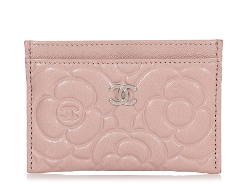 Chanel Pale Pink Caviar Camellia Card Holder