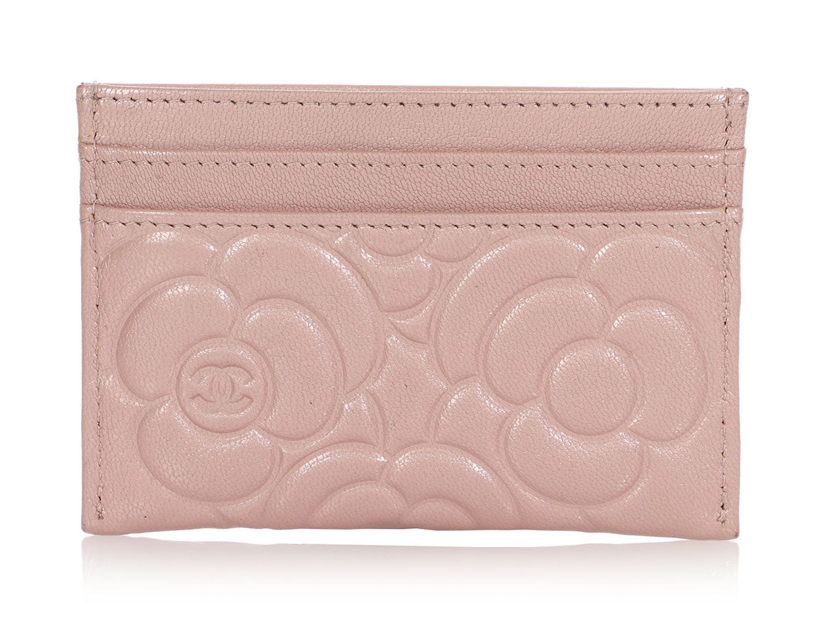 Chanel Pale Pink Caviar Camellia Card Holder