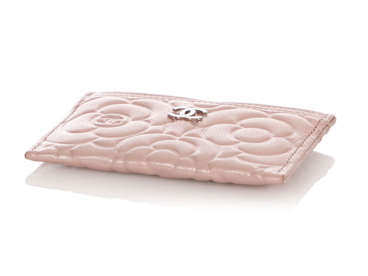 Chanel Pale Pink Caviar Camellia Card Holder