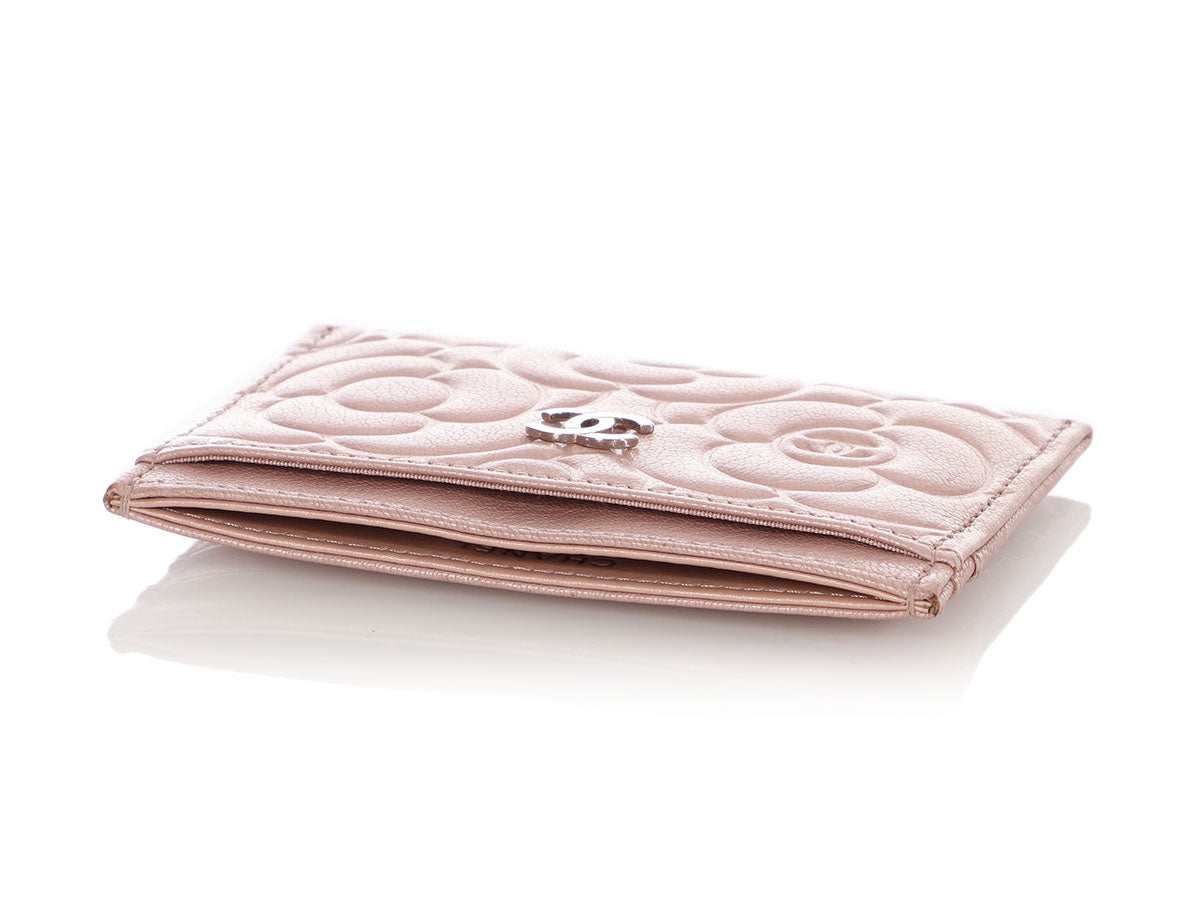 Chanel Pale Pink Caviar Camellia Card Holder