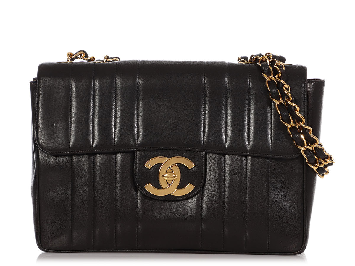 Chanel Vintage Black Lambskin Mademoiselle Jumbo Classic Flap Bag