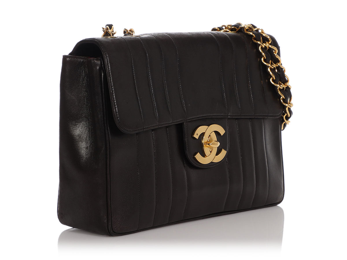 Chanel Vintage Jumbo Black Lambskin Vertically Quilted Single Flap