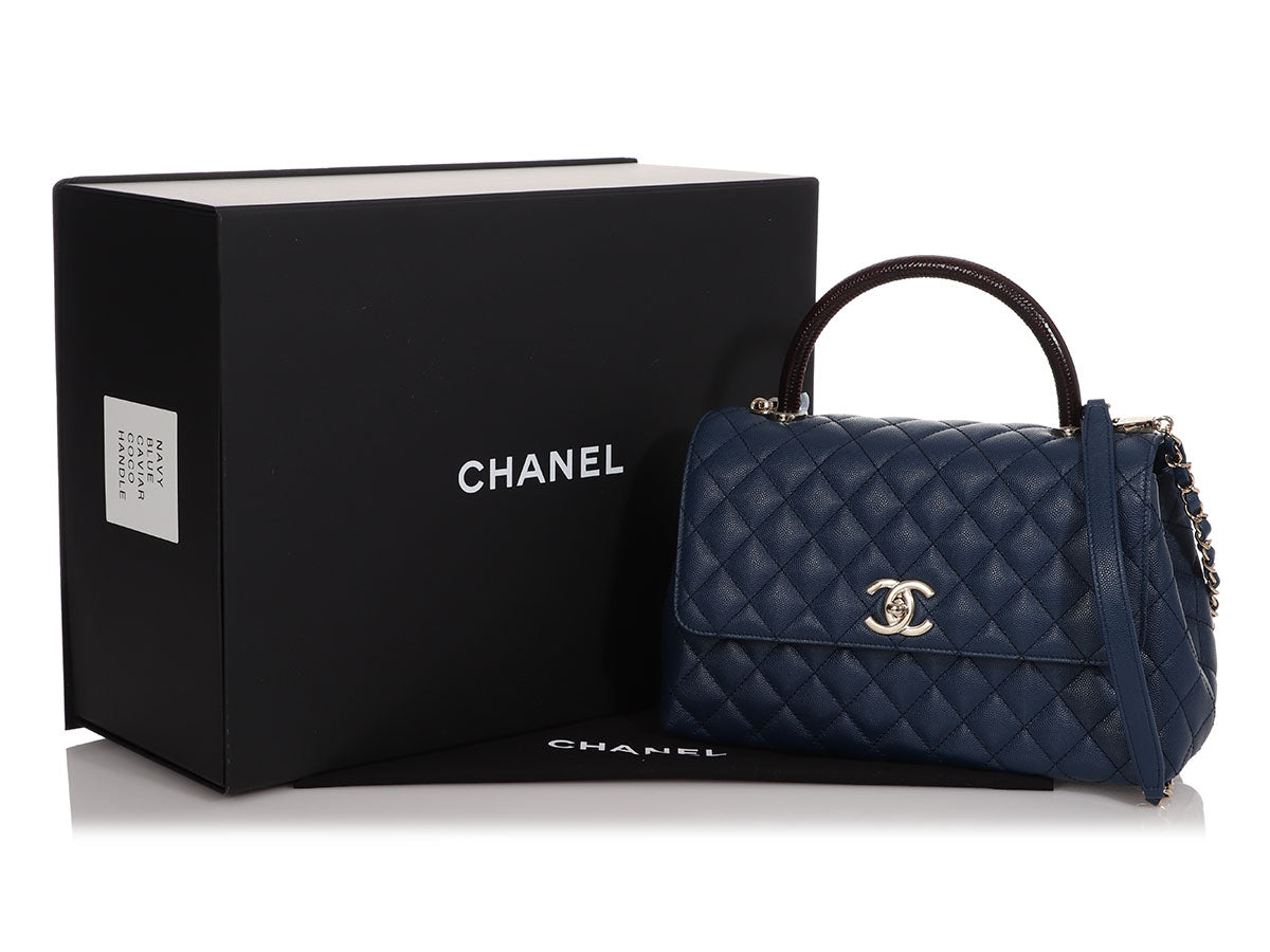 Chanel Medium Navy Quilted Caviar Coco Handle