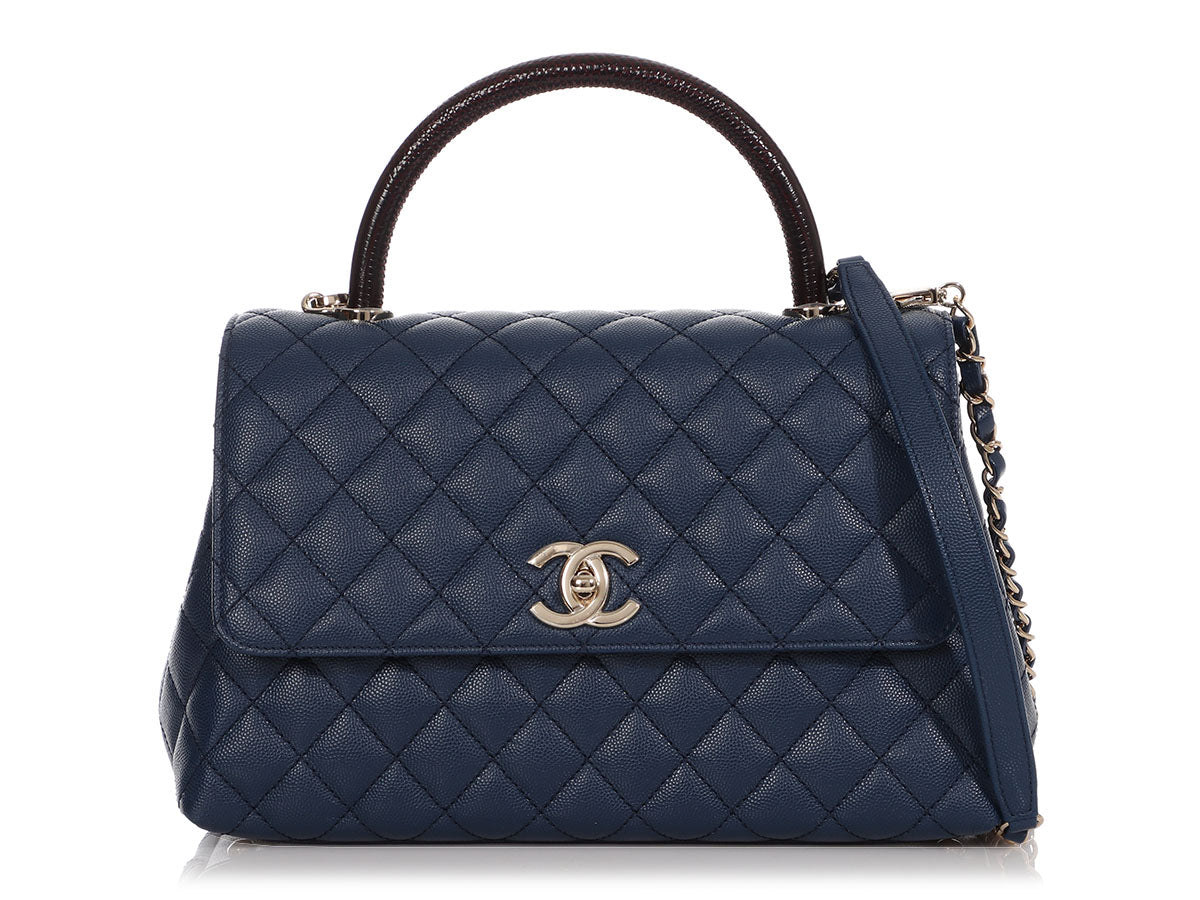 CHANEL, Bags, Chanel Coco Handle Bag Quilted Caviar Extra Mini Iridescent  Blue Rainbow Hw