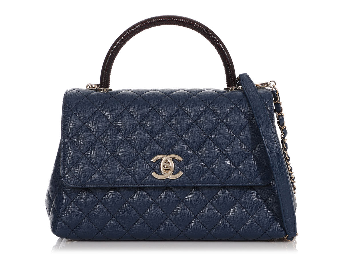 Chanel Blue Quilted Caviar Leather Medium Coco Handle Bag