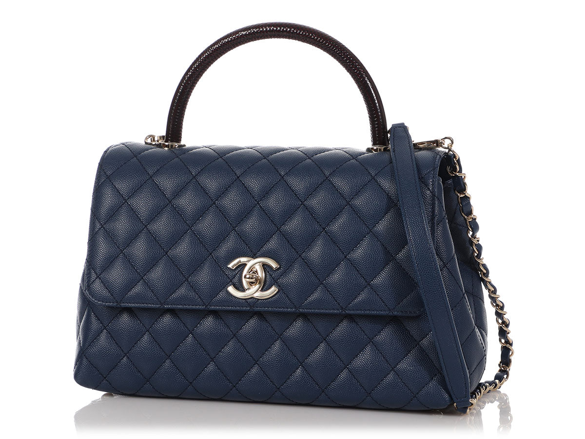 Chanel Medium Navy Quilted Caviar Coco Handle