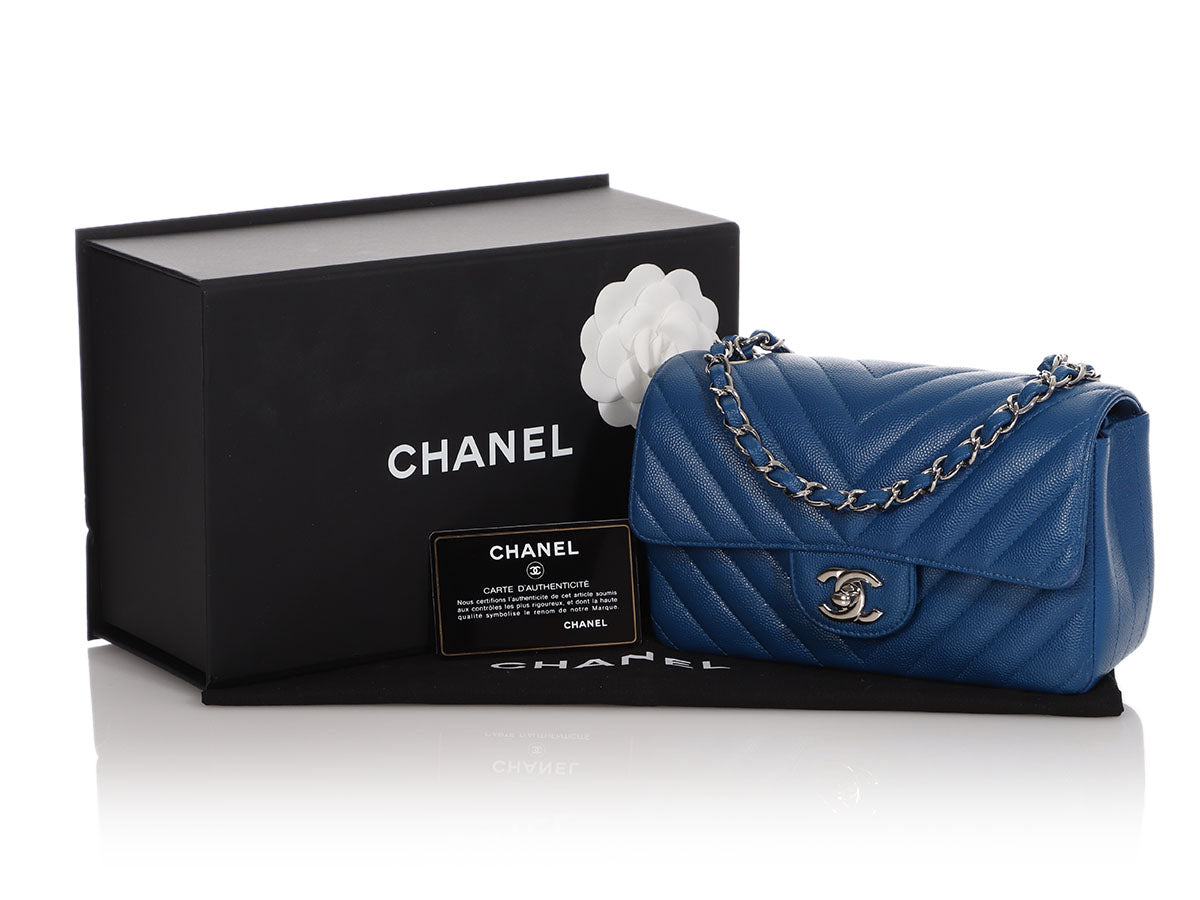 Chanel Mini Blue Chevron-Quilted Caviar Rectangular Classic by Ann's Fabulous Finds