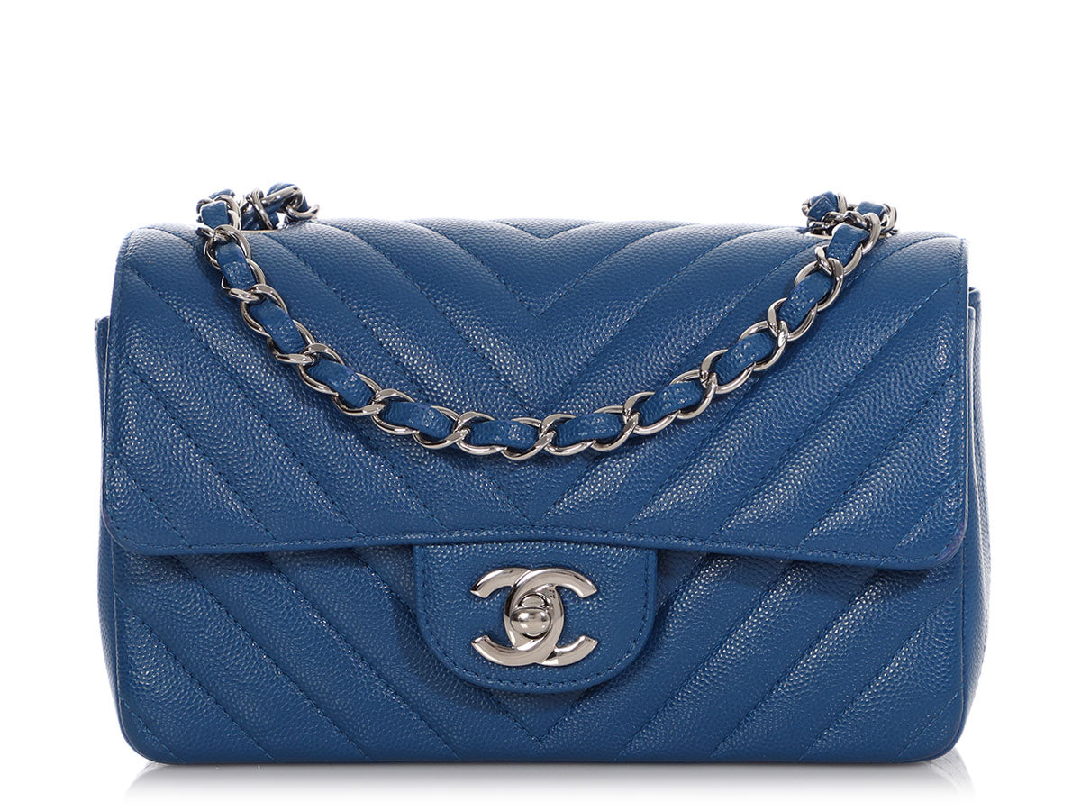 Chanel classic mini rectangular bag blue caviar