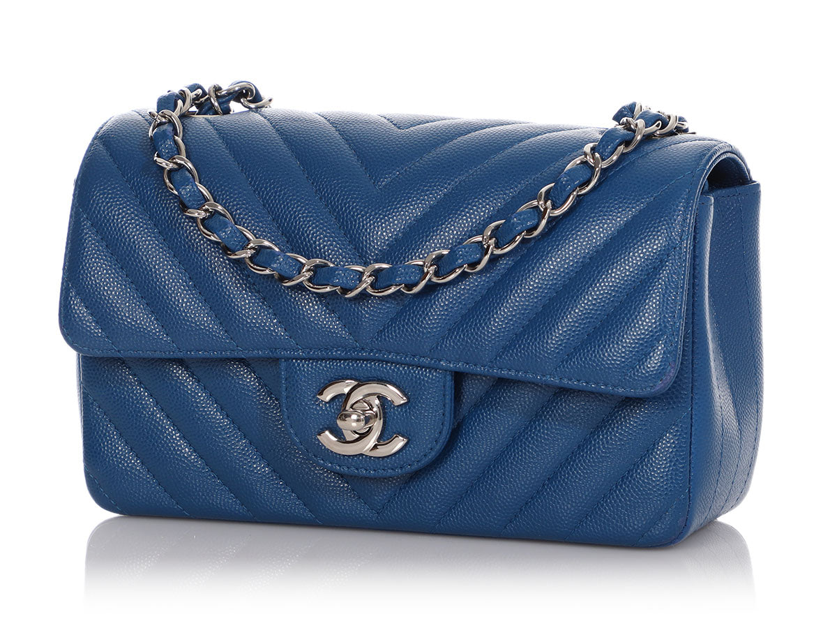 CHANEL Caviar Chevron Quilted Mini Square Flap Navy Blue 141418