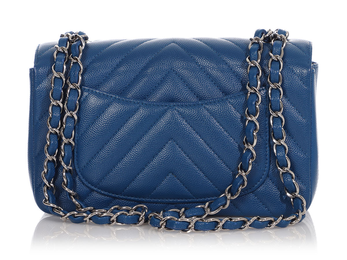 Chanel Mini Blue Chevron-Quilted Caviar Rectangular Classic by Ann's Fabulous Finds