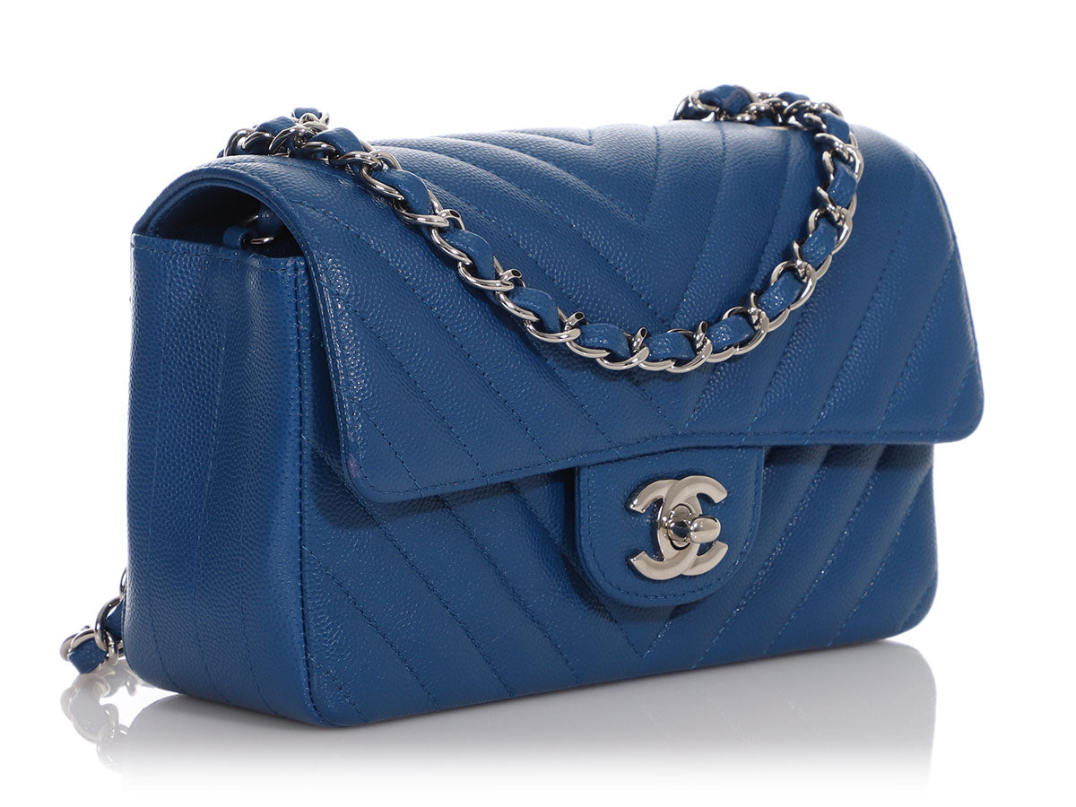 Chanel Navy Caviar Chevron Small Flap Bag