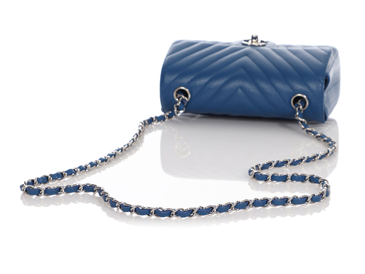 Chanel Mini Blue Chevron-Quilted Caviar Rectangular Classic