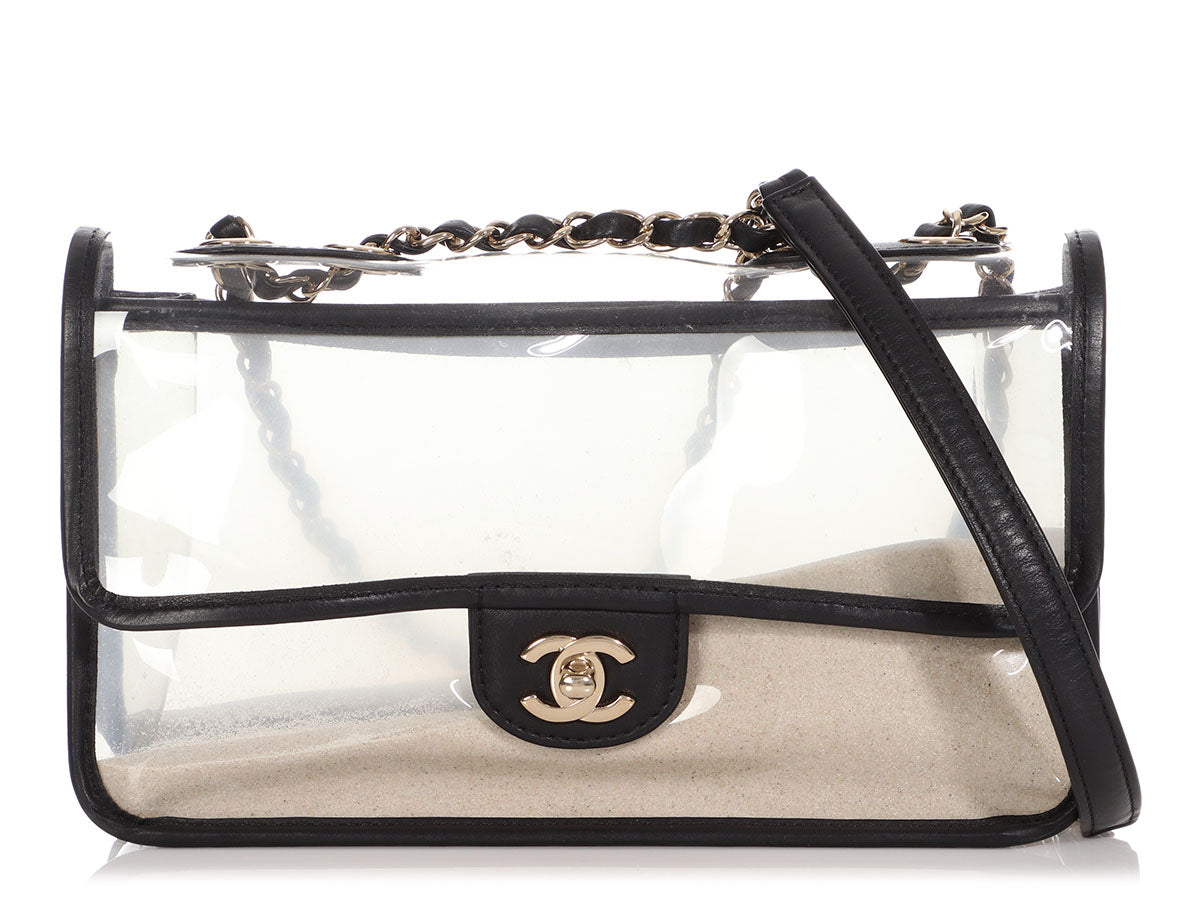 Chanel Lambskin PVC Sand by The Sea Flap with Pearl Strap Black