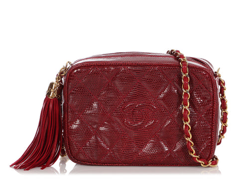 Chanel Vintage Small Burgundy Quilted Lizard Camera Bag
