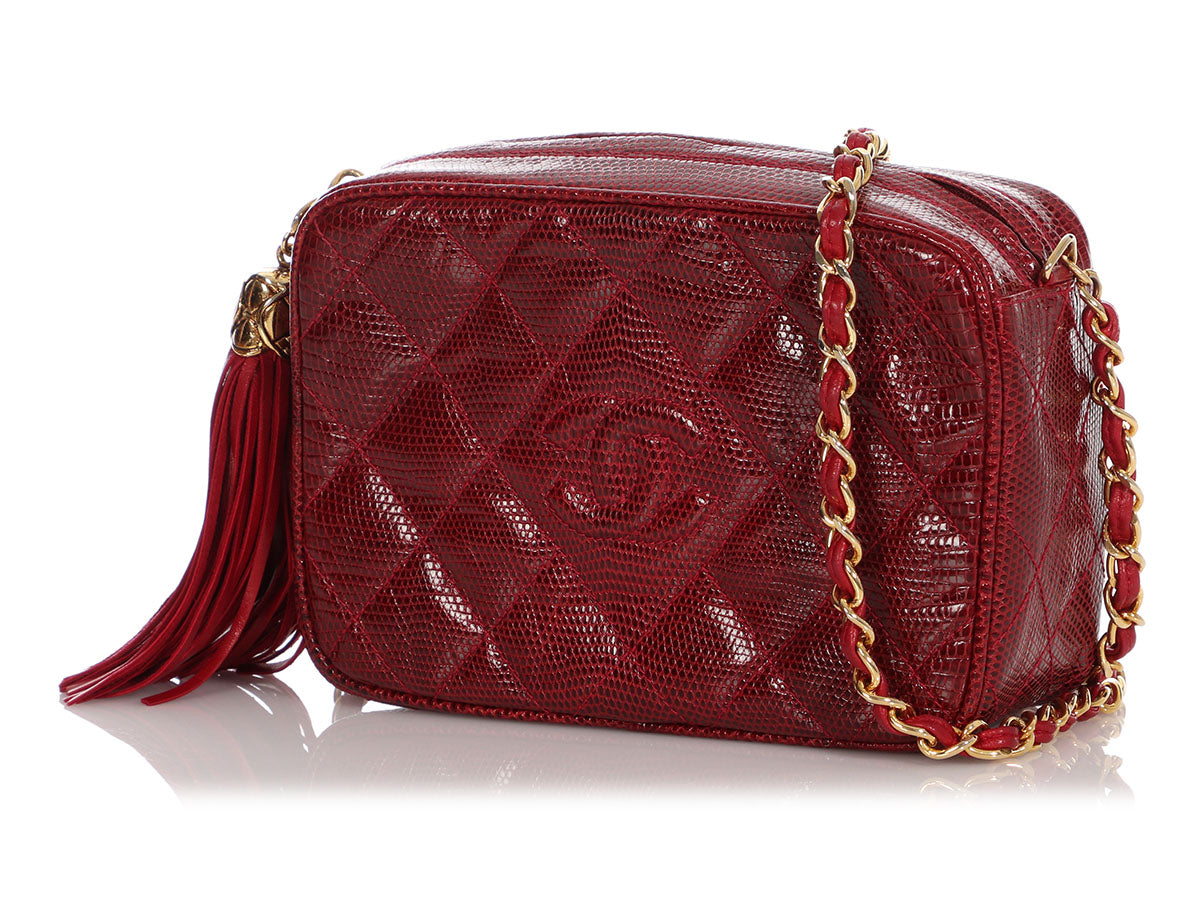 Chanel Vintage Small Burgundy Quilted Lizard Camera Bag