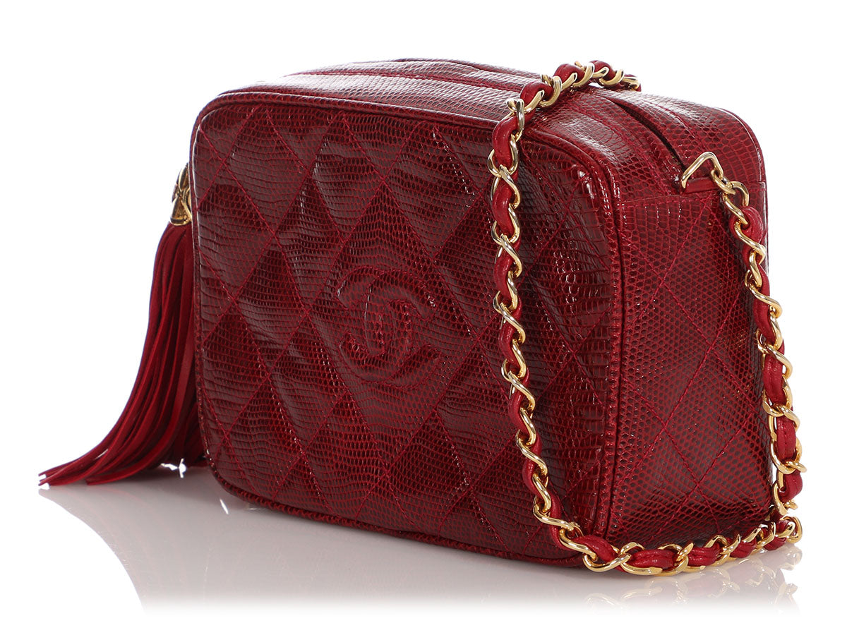 CHANEL Red / Burgundy Lambskin Diamond CC Camera Bag Quilted
