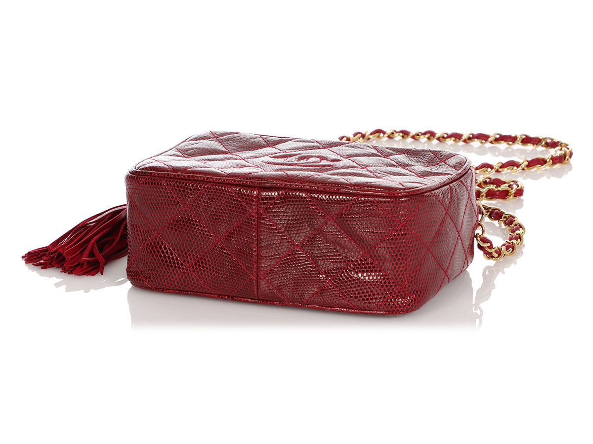 Chanel Vintage Small Burgundy Quilted Lizard Camera Bag