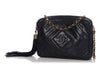 Chanel Vintage Medium Navy Chevron-Quilted Lambskin Camera Bag