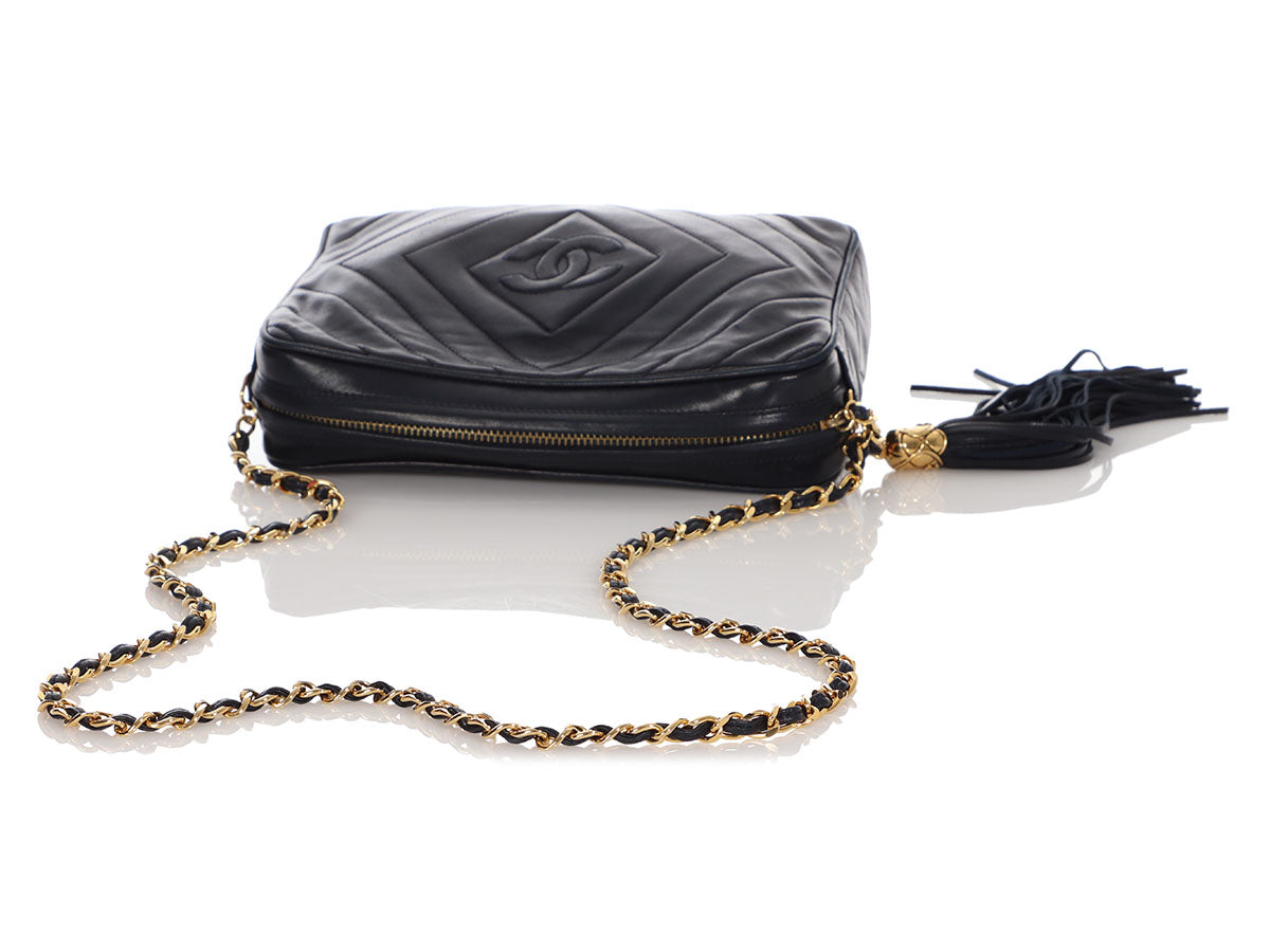 Chanel Vintage Medium Navy Chevron-Quilted Lambskin Camera Bag