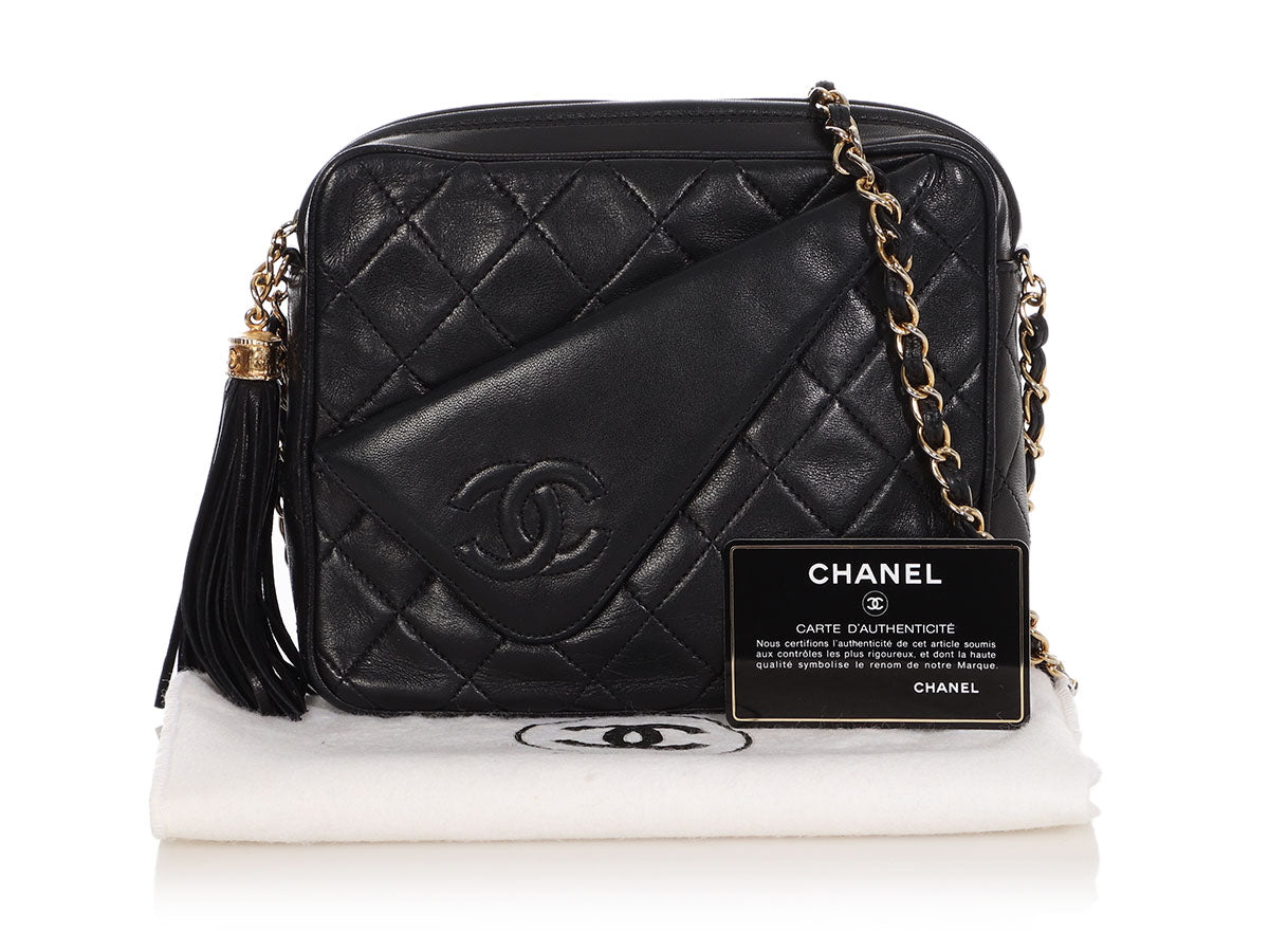 chanel black camera leather bag