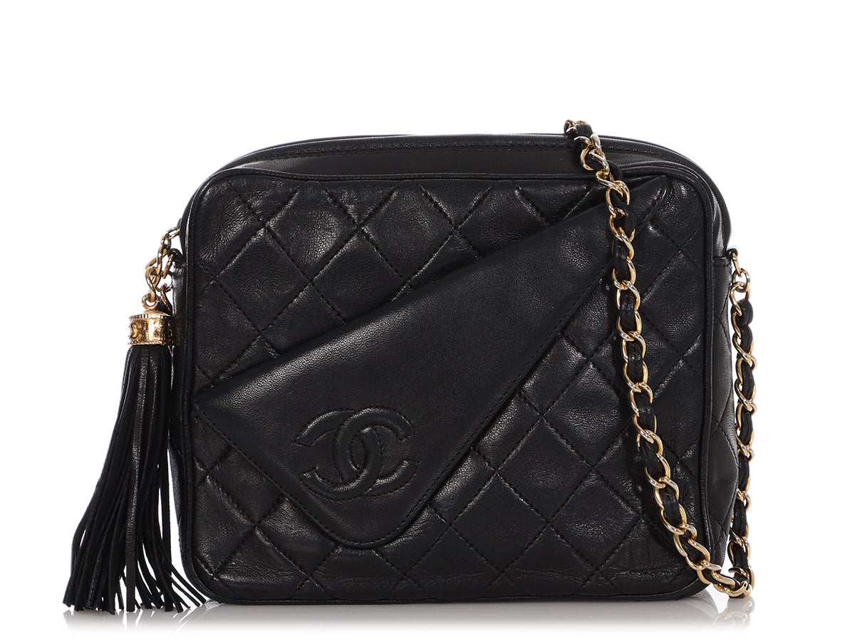 Chanel Vintage Small Black Quilted Lambskin Front Pocket Camera Bag