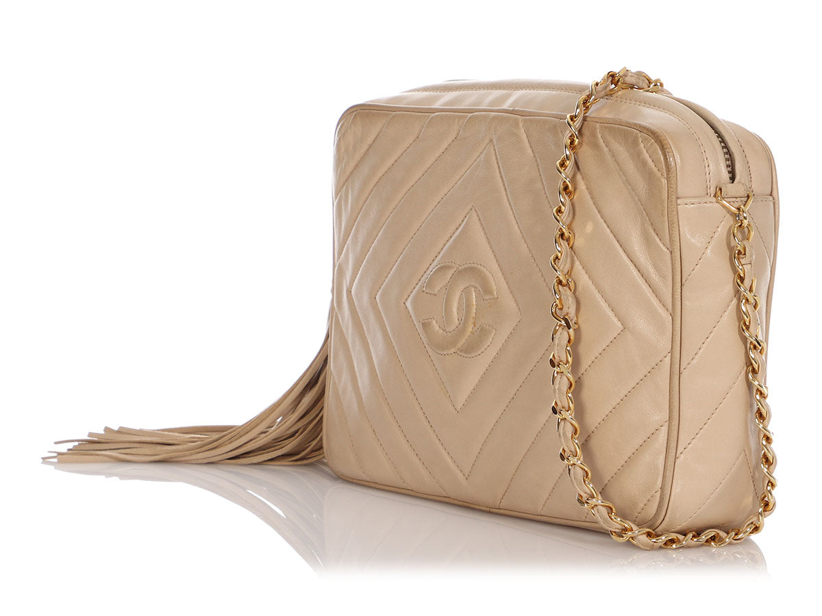 CHANEL Beige Quilted Caviar Leather Vintage Small Classic Camera