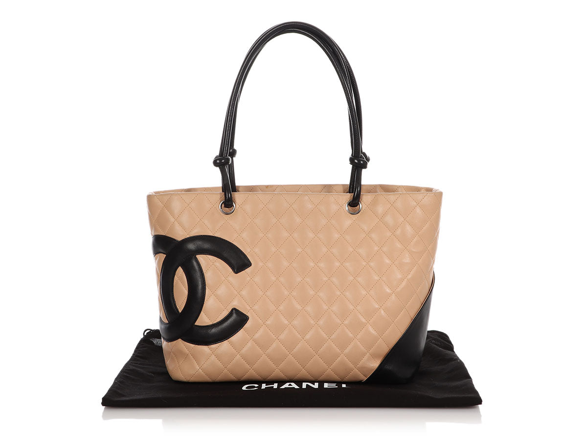 Chanel Beige/Black Quilted Leather Ligne Cambon Reporter Bag