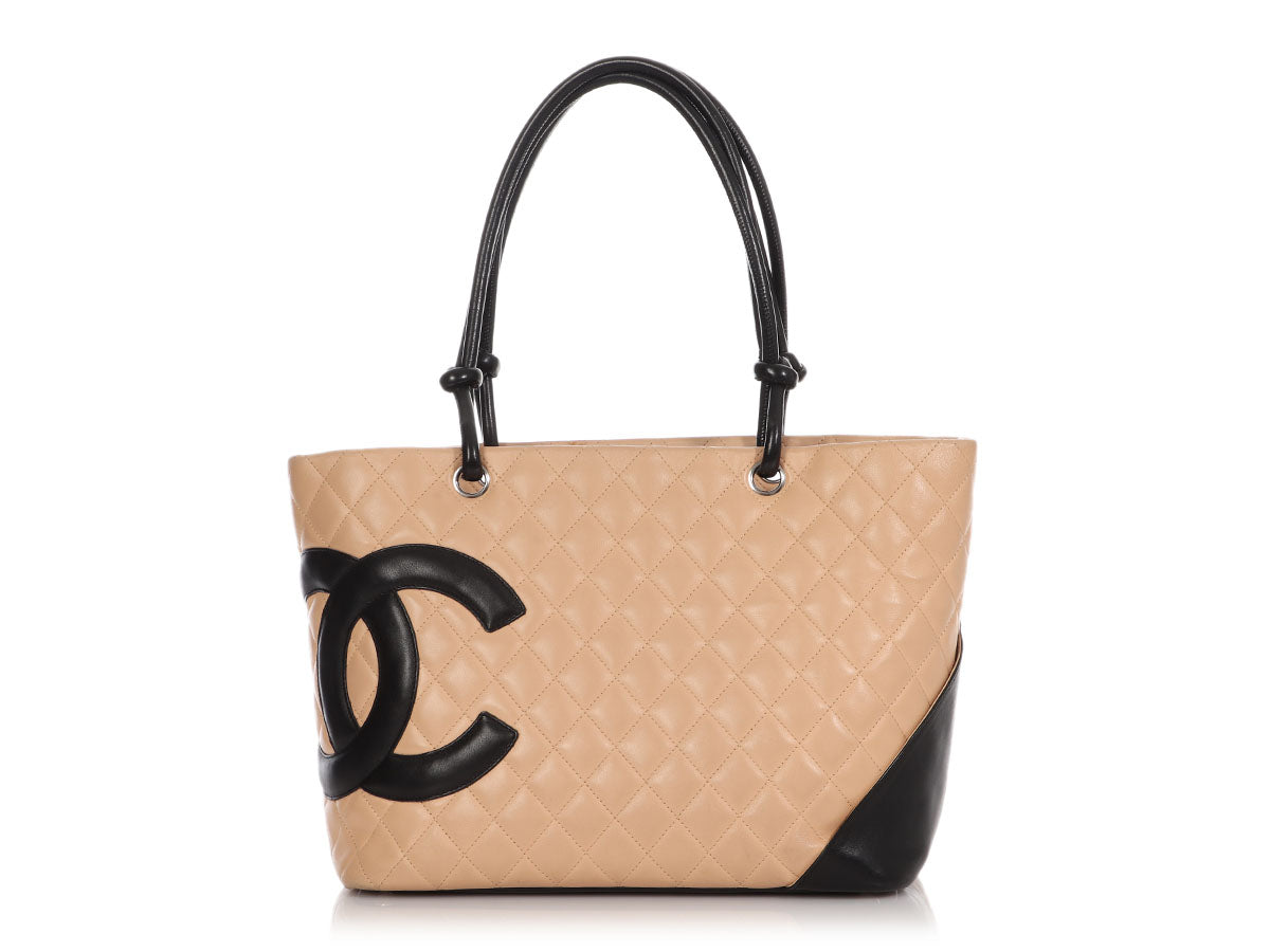 Chanel Tote Bag Cambon Ligne Quilted Beige Black