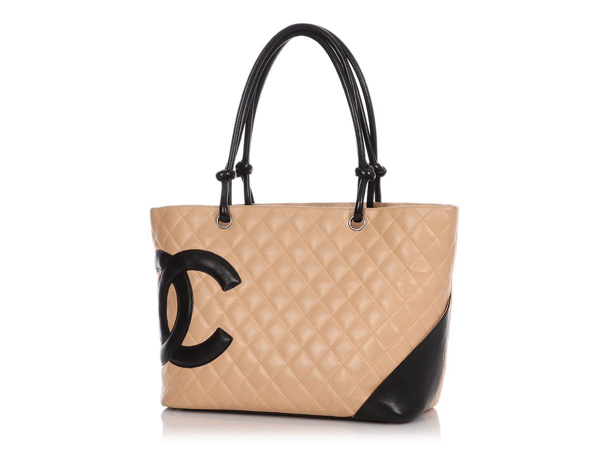 CHANEL Calfskin Quilted Small Cambon Tote Black White 69453