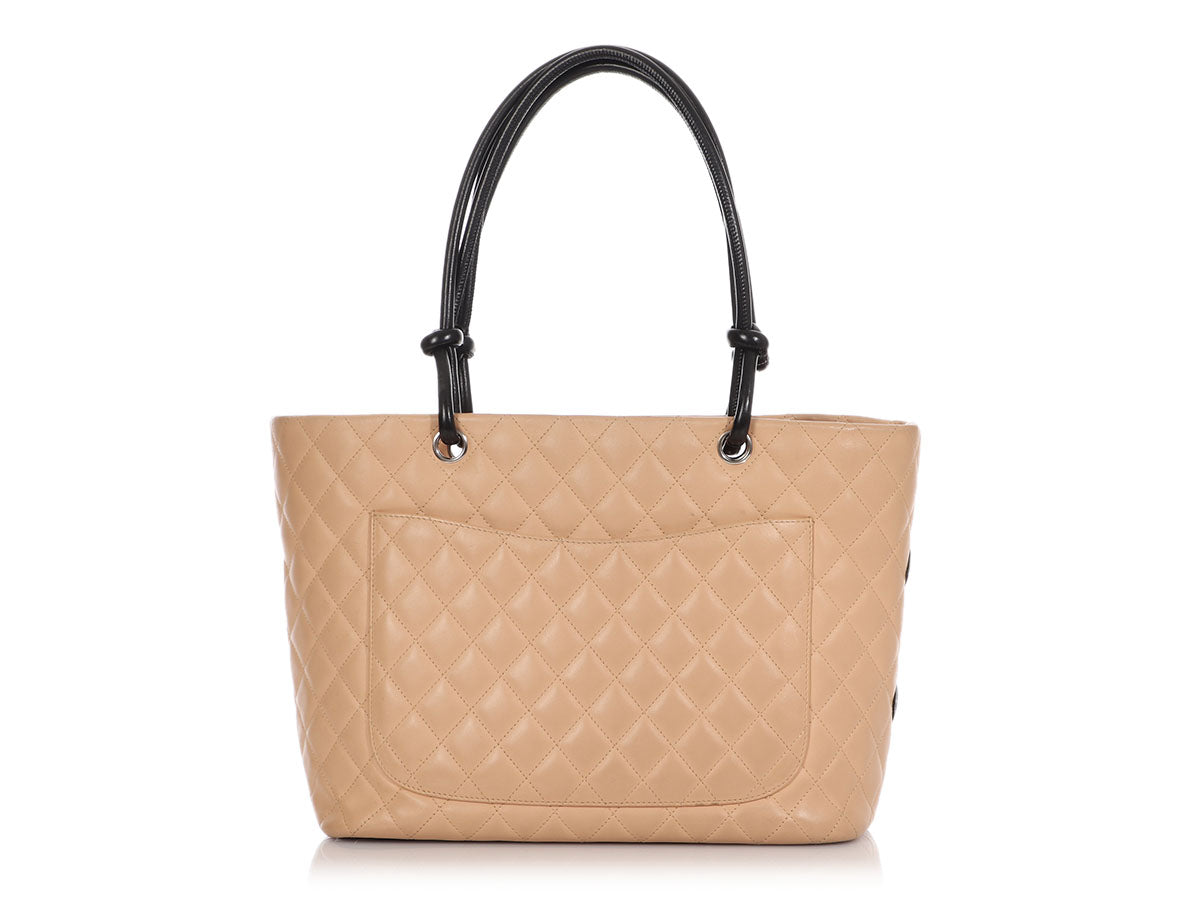 Chanel Beige/Black Quilted Cambon Ligne Large Tote Bag - Yoogi's Closet