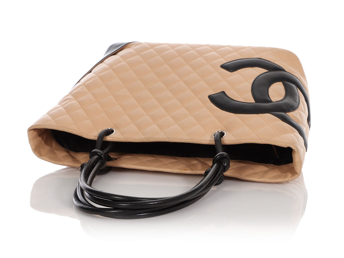 Chanel Cambon Handbag in Beige and Black Quilted Leather