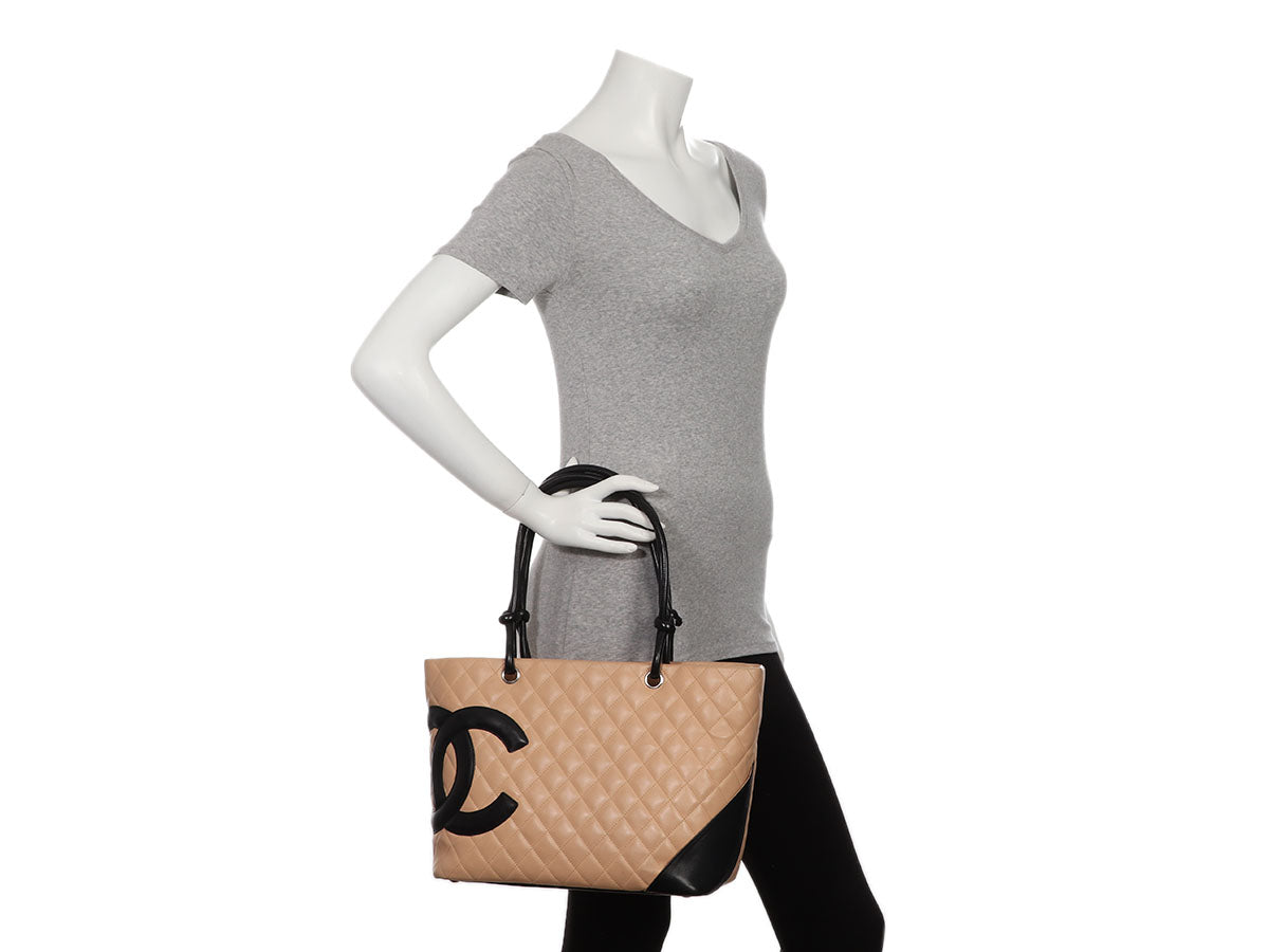 CHANEL Calfskin Quilted Small Cambon Multipocket Reporter Beige