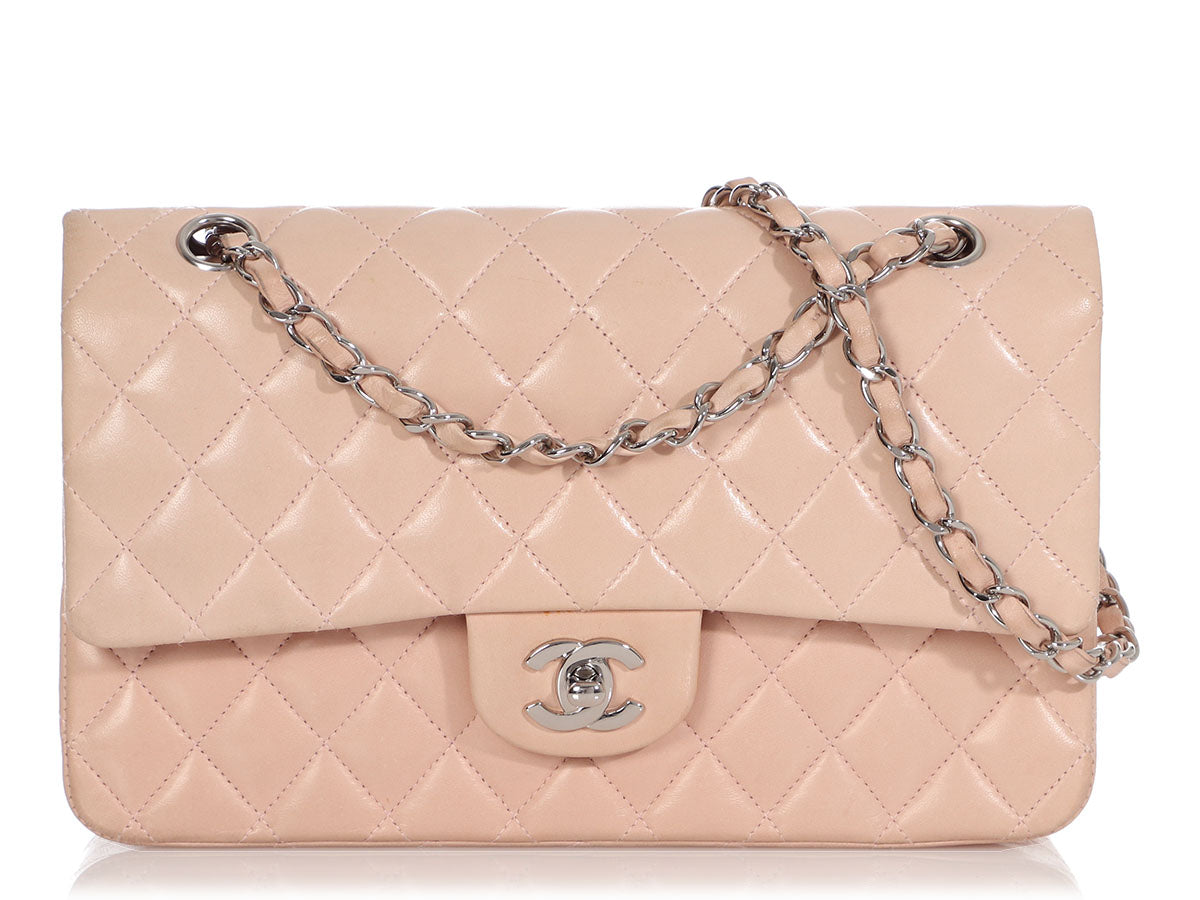 Chanel Medium Classic Double Flap Bag Pink Iridescent Lambskin Light Gold  Hardware