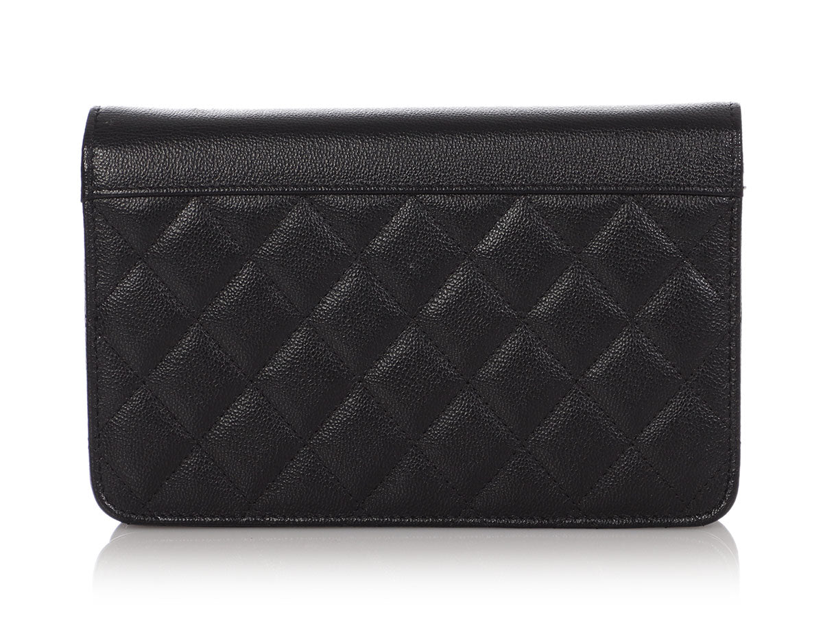 Chanel Black Part-Quilted Grained Calfskin Box Wallet On Chain