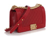 Chanel Old Medium Red Quilted Lambskin Boy Bag